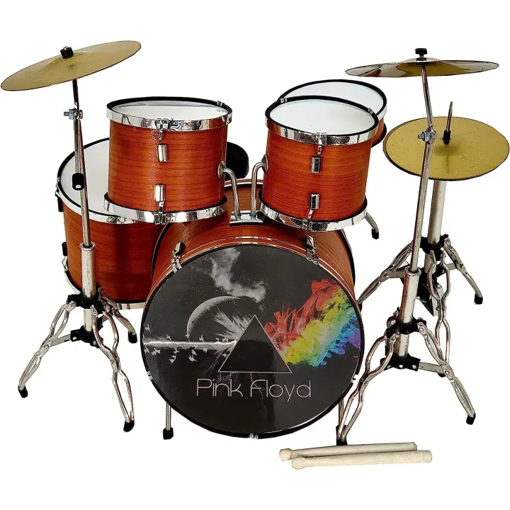 ROCKSTAR MUSIC - Bateria acustica ADORNO Miniatura Pink Floyd Regalo Musicos MDR-0107 Color Nogal Satinado, Escala 1:5  - ADORNO - 1
