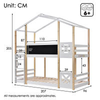 Cama Infantil Casa EN EL Árbol with Escalera 90x200 cm, Cama Elevada Infantil-2x Marco de Listas-Natural & Blanco - details 8