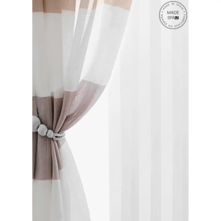 Cortinas Alina Color Beig, Multifunción  (Pasabarras y cinta fruncida), Visillos de Ollados para un Hogar Elegante y Sostenible. Transforma tu Salón, Dormitorio o Comedor con Estilo Fruncido y Pasabarras. Confeccionadas con Materiales Reciclados - 1