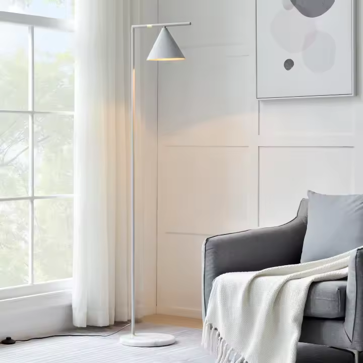Lámpara de pie Leicester carcasa cónica 1 x E27 altura 160 cm metal mármol blanco [lux.pro] - 1