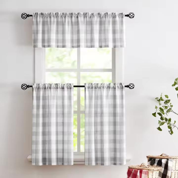 Cortinas a Cuadros 132x38cm 1 Pieza 68x60cm 68x91cm 2 Piezas Translúcidas Para Cocina Material 100% Poliéster Sin Capa Doble - 1