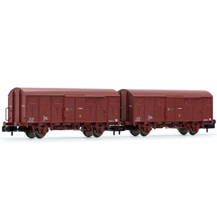ARNOLD - SET 2 VAGONES CERRADOS TIPO J2 PRESERIE COLOR OXIDO EPOCA IV RENFE - ESCALA N (1/160) - ARNOLD HN6520 - 1