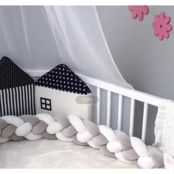 Parachoques de Cama con diseño de serpiente de 3M, vestido, protección para niños de tercer pelo, 100% Hecho a mano (2 grises + 2 Blancos) - 1