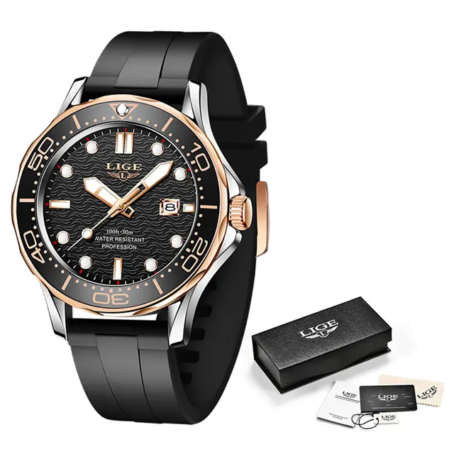 Reloj De Pulsera Deportivo De Lujo Para Hombre LIGE Resistente Al Agua Con Fecha Y Manos Luminosas Correa De Silicona Cuarzo - 1