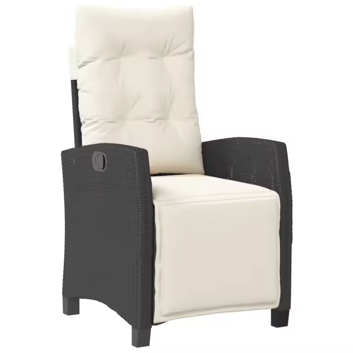 vidaXL Sillón reclinable de jardín con reposapiés ratán PE negro - 1