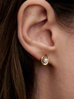Pandora - Aretes de Perla cultivada de Agua Dulce, de forma ovalada y Orgánica-Baño de Oro de 14K - details 1