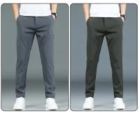 Pantalones Casuales Para Hombre Verano 2024 Estilo Coreano Elásticos Rectos Ajustados Cómodos Trajes Negocios Verde Militar - details 6