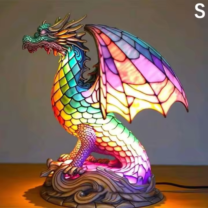 Lámpara De Mesa Serie Animal Vidrio Tatuado Gato Dragón Lobo Caballo Águila Delfín Tortuga Elefante Sirena Luz Nocturna - 1
