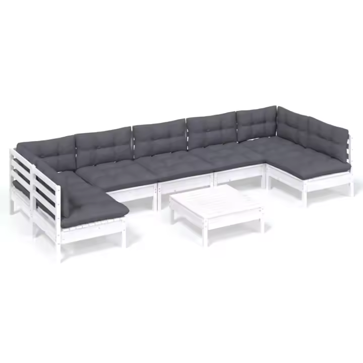 vidaXL Muebles de jardín 8 pzas con cojines blanco madera maciza pino - 1