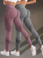 Leggings De Cintura Alta Elástica Para Mujer Talla Sólida Tejidos Sin Costuras Levantamiento De Glúteos Fitness Yoga Moda Gimnasio Deportivos Leggings - details 0