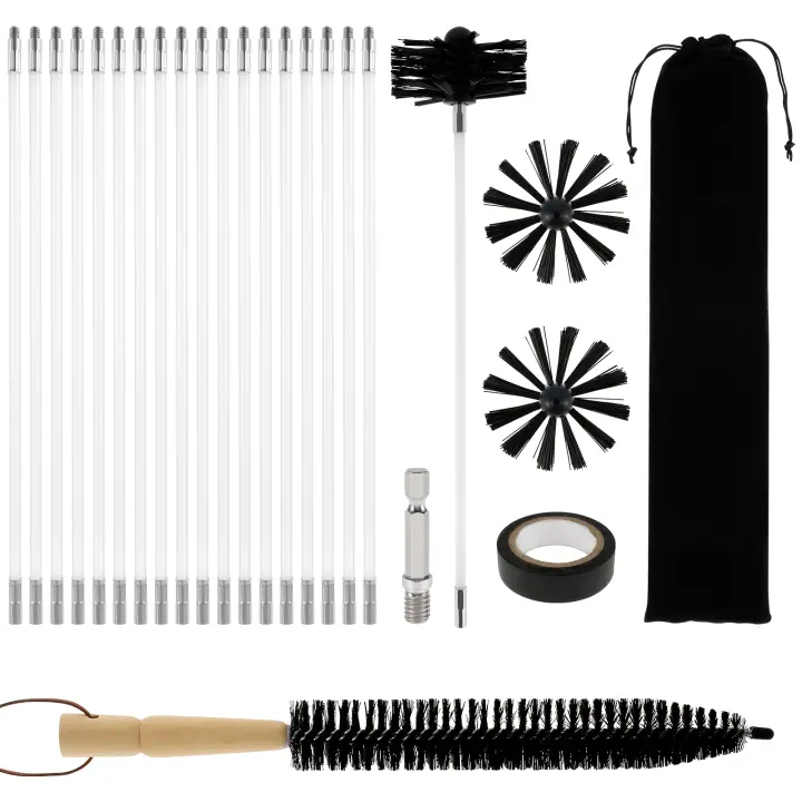 Kit De Cepillo Para Limpieza De Campana Extensible Con 18 Pies Y Mango De Madera Herramienta De Limpieza De Conductos Para Lavavajillas Y Secadora - 1