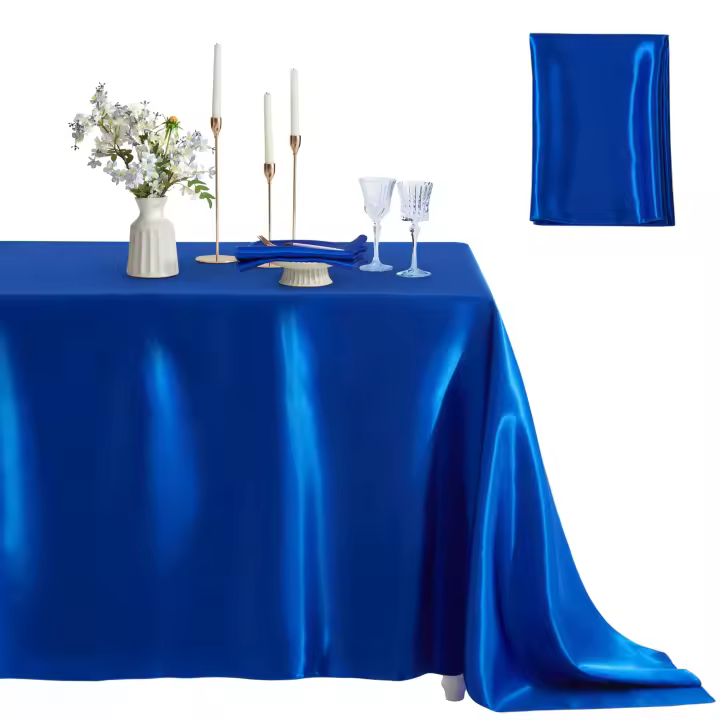 Mantel De Seda Azul Para Boda Resistente a Manchas Y Arrugas Suave Y Lujoso Para Banquetes Interior Y Exterior Estilo Sólido - 1