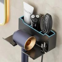 Soporte De Secador De Pelo Para Pared Organizador De Baño Estante De Doble Nivel Material De Plástico Soporte Para Secador Y Linterna Montado En La Pared Para El Hogar - details 0