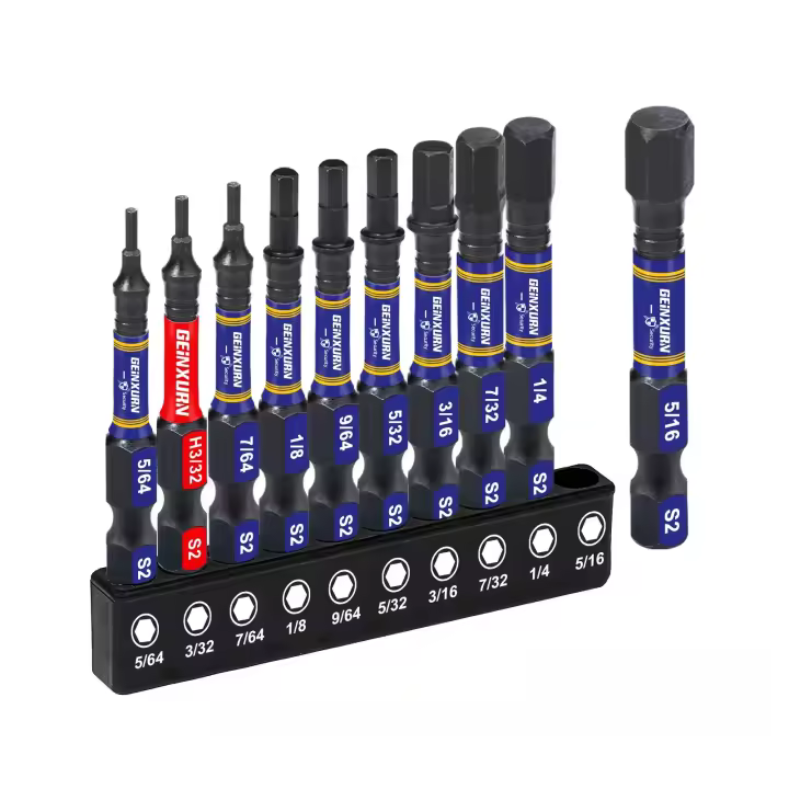 Geinxurn Juego De Bits Hexagonales SAE 2 Pulgadas S2 Acero Con Base Y Soporte De 3 Pulgadas Set De Destornilladores Magnéticos - 1