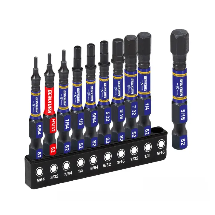 Geinxurn Juego De Bits Hexagonales SAE 2 Pulgadas S2 Acero Con Base Y Soporte De 3 Pulgadas Set De Destornilladores Magnéticos - 1