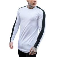 Camiseta De Algodón Patchwork Manga Larga Para Hombre Moda Otoño Casual Deportiva Clásica Con Bajo Arco Tees Tops - details 8