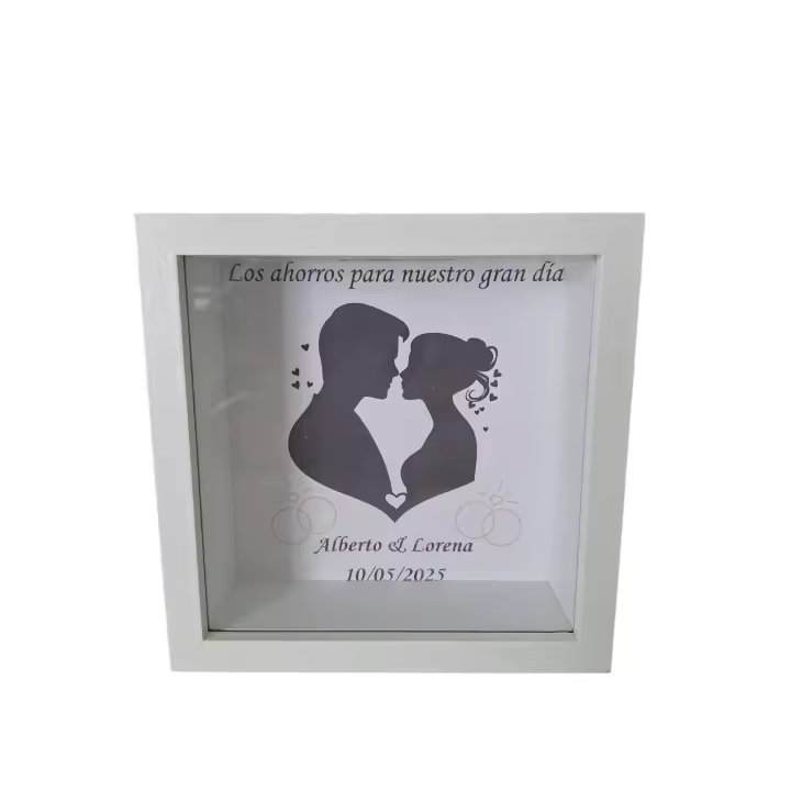 Hucha de madera blanca 15x15 Regalo para Bodas, regalos para novios, regalo para parejas - 1