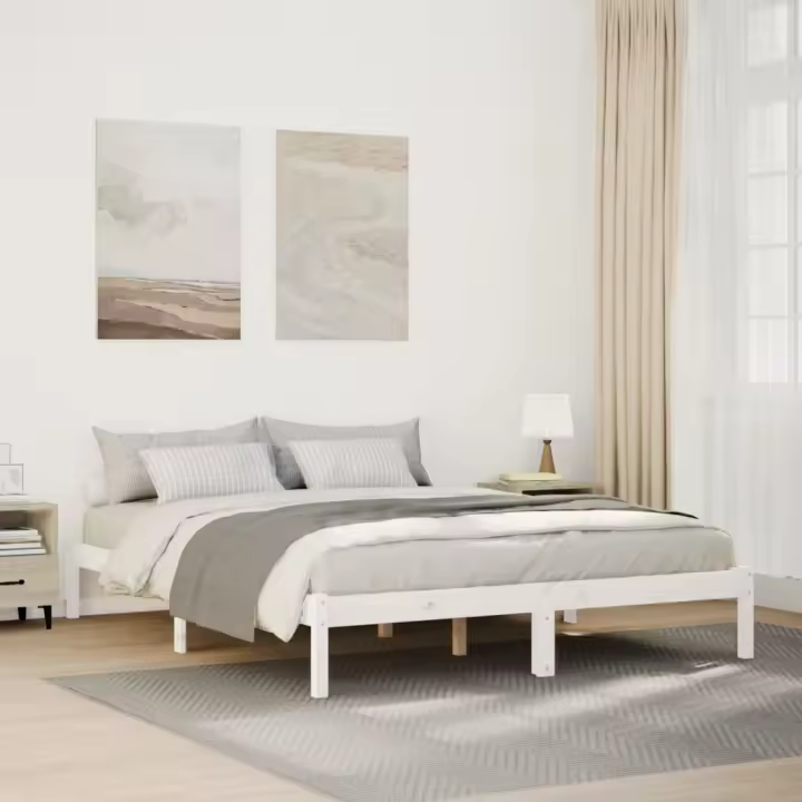 vidaXL Cama extralarga sin colchón madera maciza pino blanca 160x210cm - 1