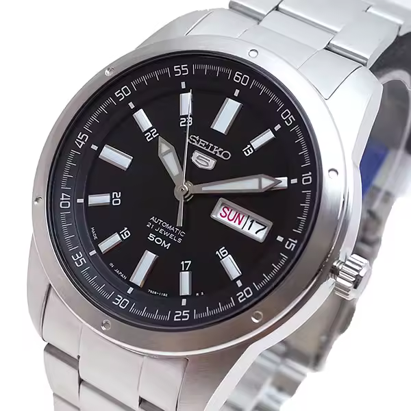 reloj automático hombre Seiko 5 SNKN13J1 42mm 50m WR Hecho en Japón correa de acero 7S26 - 1