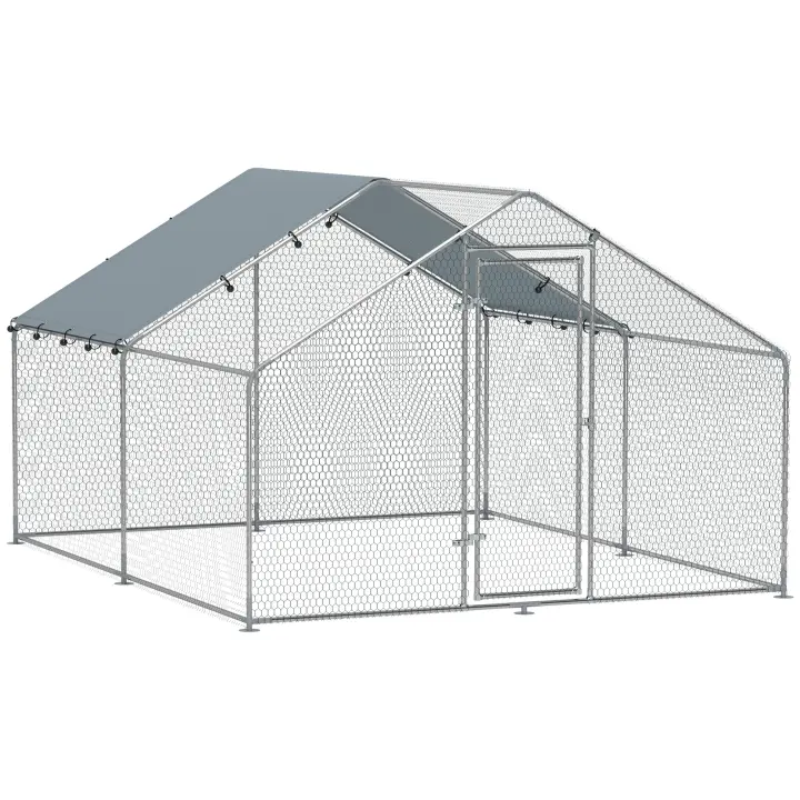 PawHut Gallinero para Exterior Gallinero de Acero Galvanizado con Cubierta Anti-UV e Impermeable Jaula para 5-8 Gallinas Plata - 1