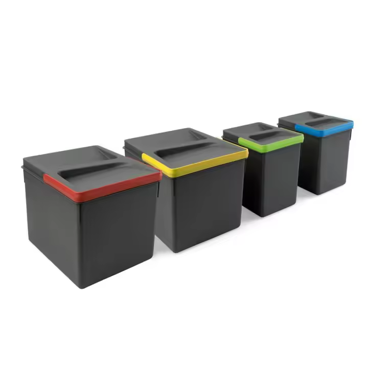 Kit de contenedores de reciclaje para cajón de cocina recycle altura 216mm, 2x12litros, 2x6litros, plástico gris antracita - 1