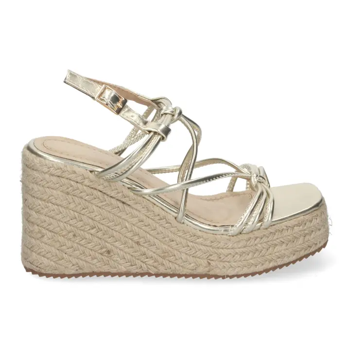 PuntoSalao Sandalias doradas de cuña en yute de tiras para mujer JNS-5P500 - 1