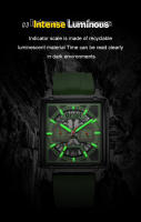 Reloj De Cuarzo Para Hombre MEGIR Con Cronógrafo Y Luz Propia Pantalla Cuadrada Resistente Al Agua Y Al Aire Libre Correa De Silicona Moda Casual - details 1