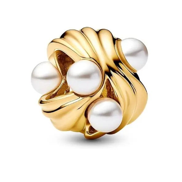 Pandora Moments 763915C01 - Colgante de plata de ley con aleación chapada en oro de 14 quilates y perlas artificiales, compatible con colgante Moments, 10,9x10,2x8,7 mm, Plata de ley, perla sintética - 1