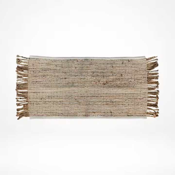 Alfombra Bajada de Cama de Yute Natural Trenzado 45x100 cm con Flecos para Dormitorio o Entrada de la marca Origen - 1
