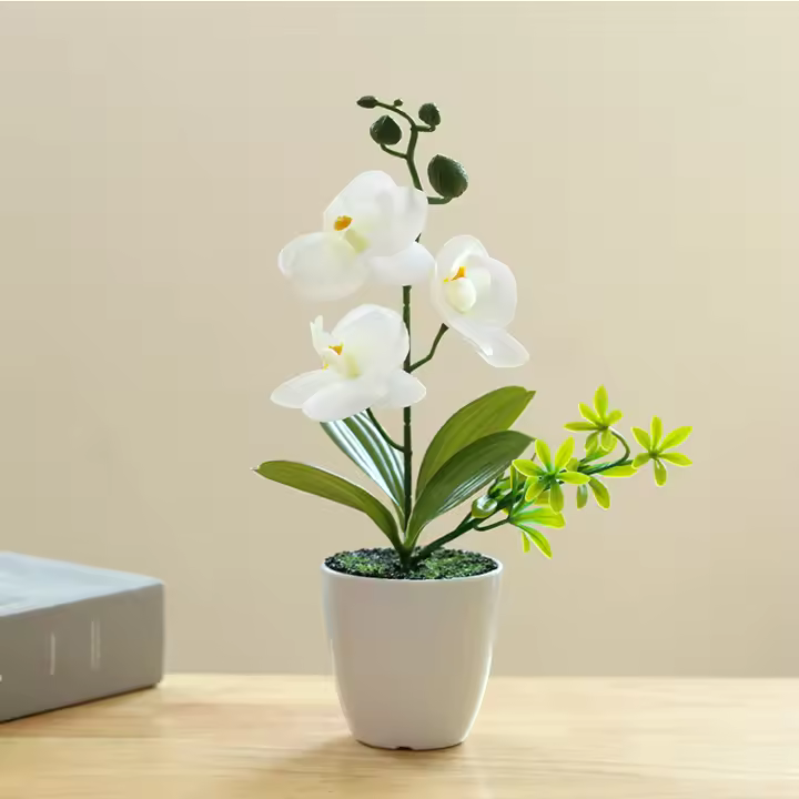 Mini Bonsai Simulado Phalaenopsis Plantas Artificiales En Vaso Para Decoración De Escritorio Comedor Oficina Hogar Y Bodas - 1