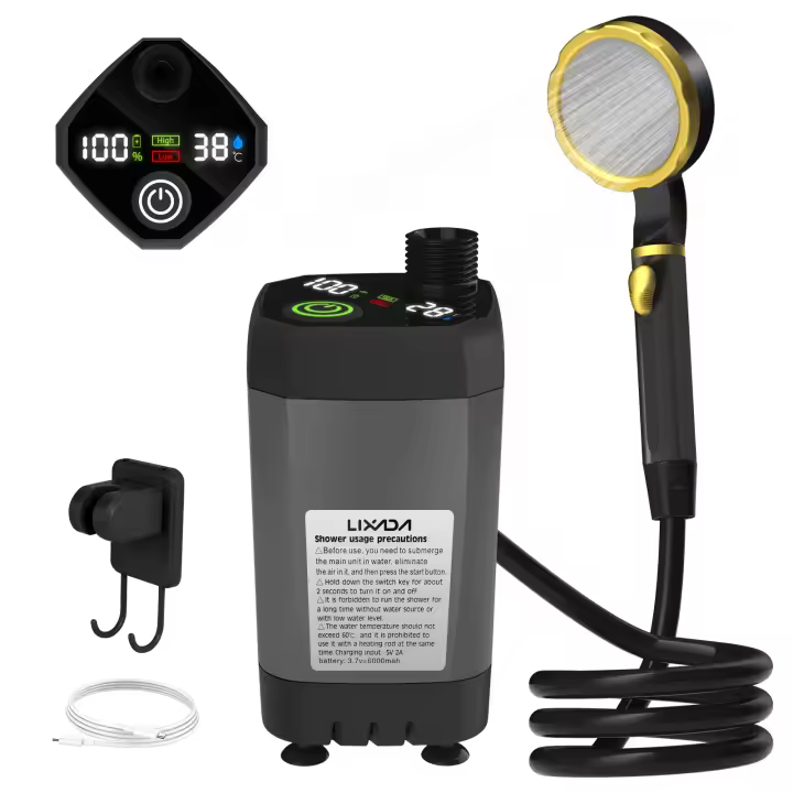 Kit De Ducha Camping Con Bomba RV Kit De Ducha Al Aire Libre Con Pantalla Digital Inteligente Y Pantalla Completa Ajustable 6000mAh - 1