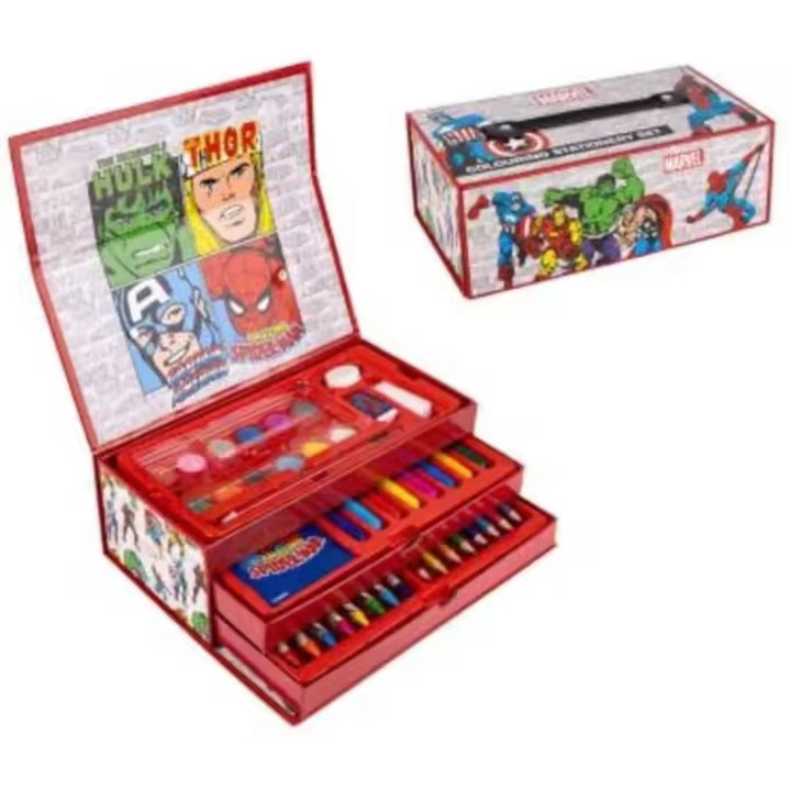 Cofre para Colorear de MARVEL - Incluye Rotuladores, Acuarelas y Lapiceros de Colores - Incluye Cuadernillo para Dibujar - Producto Original - CERDÁ - Mayores de 3 años - 1