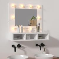 vidaXL Mueble con espejo y luces LED 60x31,5x62 cm en color Gris hormigón/Gris sonoma/Blanco brillante y más | almacenamiento funcional diseño moderno para baño dormitorio sala - details 3