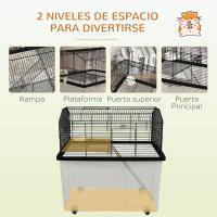 PawHut Jaula para Hámster Casa para Animales Pequeños con Fondo Profundo Plataforma Cuenco Bebedero Rampa y Ruedas 57x43x57 cm Negro - details 3