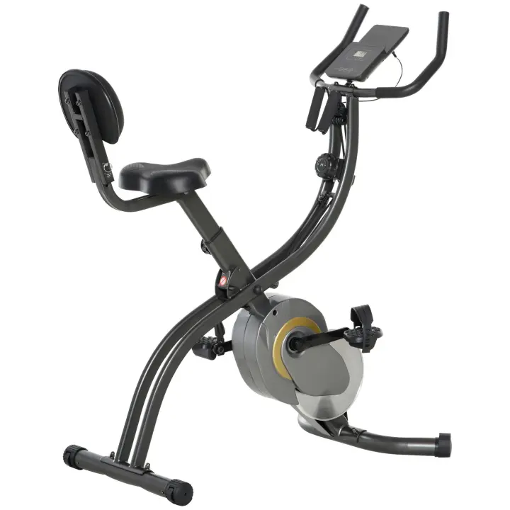 HOMCOM Bicicleta estática, X-Bike, entrenador de bicicleta 2 en 1 volante de 6 kg, bicicleta de ajuste con resistencia magnética ajustable de 16 niveles y 1 par de cuerdas de tensión, acero, negro + gris, 51 x 97 x 115 cm - 1