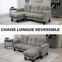 HOMCOM Sofá Esquinero Sofá en Forma de L Tapizado en Poliéster Sofá Chaise Longue Reversible con 3 Cojines para Salón Carga 180 kg 186x130x84 cm - details 6