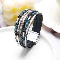 Pulsera De Cuero Genuino De Moda Con Hebillas Tejidas Y Cuentas Bohemias Para Mujer Y Adolescentes Cierre Magnético Hecho a Mano - details 19