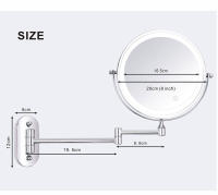 Espejo De Maquillaje Montado En La Pared 8 Pulgadas Negro Con Luz LED De 3X-10X Magnificación Doble Cara Para Baño Y Cosméticos - details 27