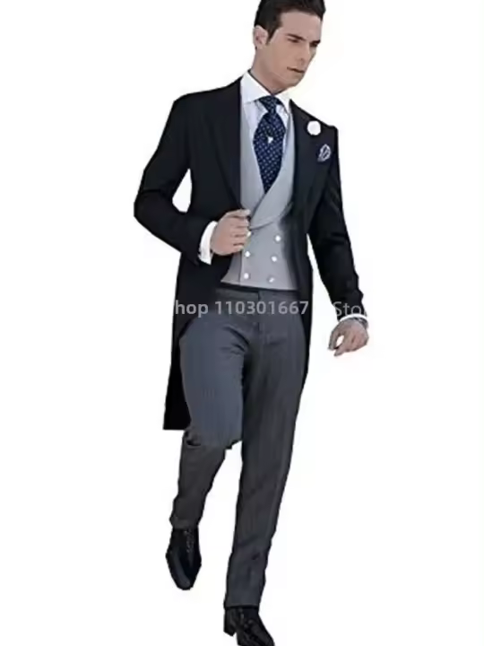 Traje De Novia Negro Para Hombre 3 Piezas Tuxedo Formal Con Chaqueta Pantalones Y Chaleco Para Bodas Y Fiestas Promocionales - 1