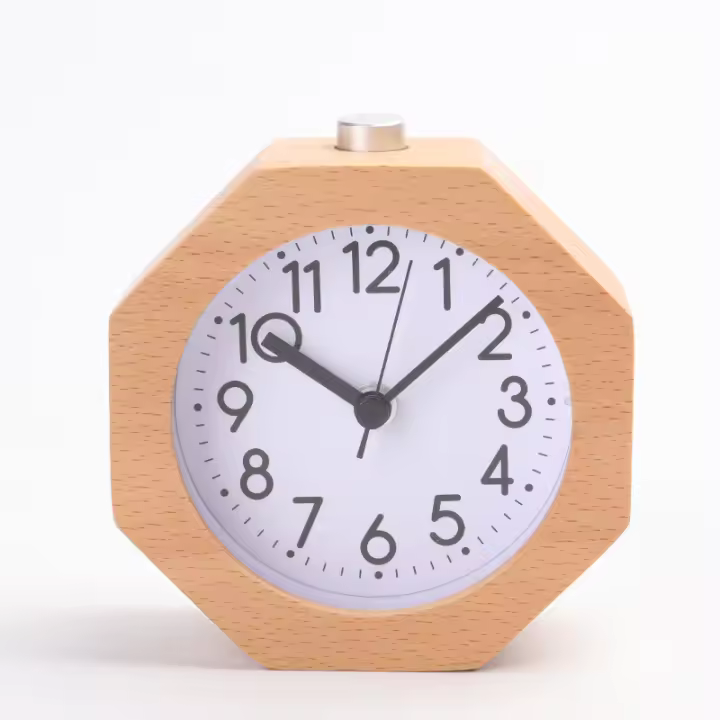 Wooden Analog Alarm Clock, Small LED Non-Ticking Quiet with Arabic Numerals Wake Up Light Night Snooze Function Battery Operated Easy to Set for Kids Men Women - 1
