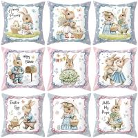 Funda De Cojín De Pascua Nueva 2024 Con Estampado De Conejo Para Sofa Decoración De Hogar Y Dormitorio Funda De Cojín De Cintura Quadrada De Poliéster 40/45/50/60cm - details 0