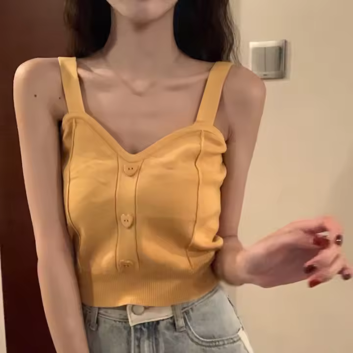 Camisola De Verano Para Niñas Con Corazón Slim Knit Camisa Delgada Spandex Estilo Casual Top De Solapa Decoración De Botón - 1