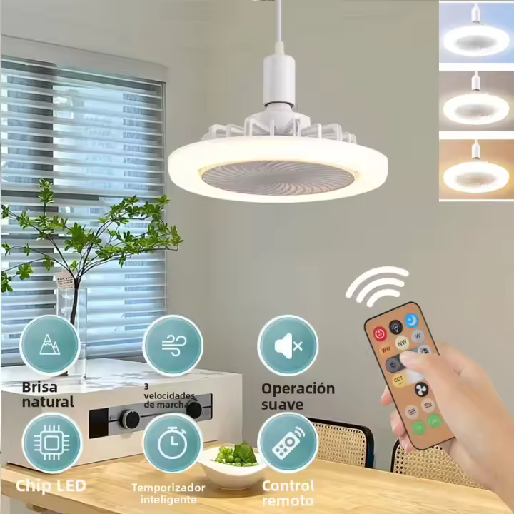 Ventilador De Techo Con Control Remoto Y Luz Multifuncional Con Temporizador Moderno Ajustable Y Desmontable E27 Para Dormitorios - 1