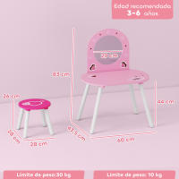 AIYAPLAY Tocador Infantil con Taburete y Espejo, Tocador para Niñas con Dibujos de Corazones, Mesa de Maquillaje para Niños y Niñas de 3-6 Años, Rosa - details 2