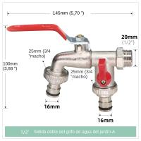 Grifo De Jardín Con Doble Cabeza De Latón 1 Entrada 2 Salidas Conector De Agua Para Balcones Y Jardines Resistente a La Presión ≥850 kPa - details 0