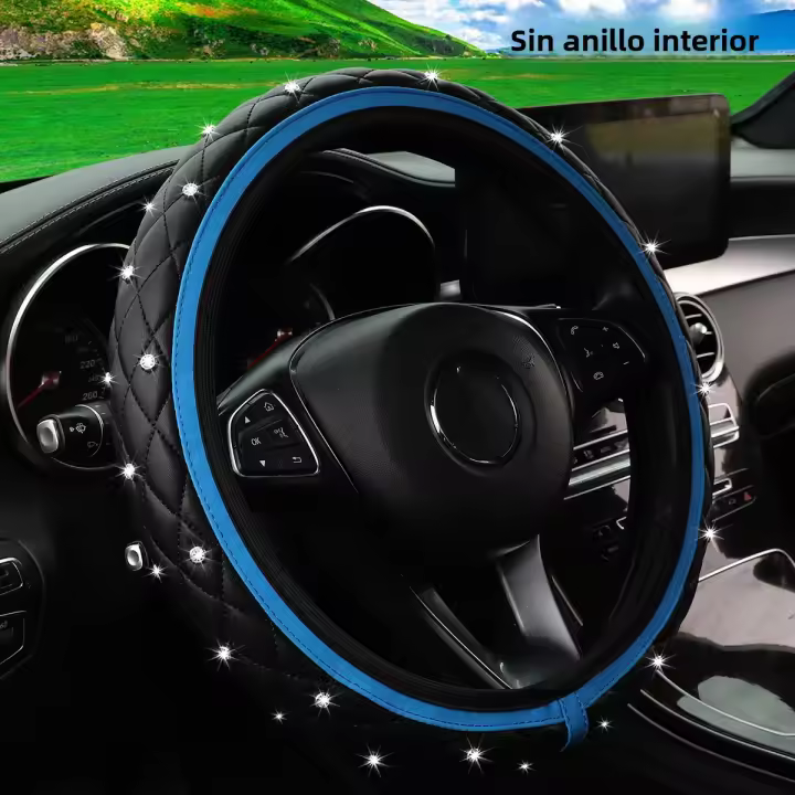 Cubierta De Volante De Coche Con Diamantes Bordados En Cuero PU Para 14.5-15 Pulgadas Accesorios Automotrices Brillantes Y Estéticos - 1