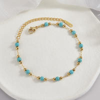 Pulsera De Acero Inoxidable Con Piedras Turquesa Y Borlas Para Mujer Plata De 18K Pintada Joyería De Playa Verano Regalos - details 6