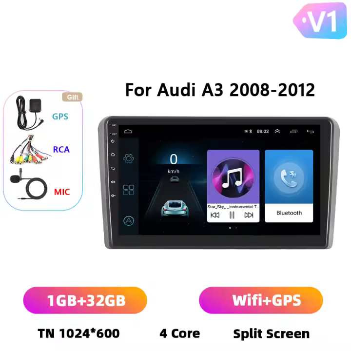 Podofo Radio de coche Android 2 Din para Volkswagen Audi A3 2008 2009 2010 2011 2012 Carplay 8+128GB AI Voice WIFI+4G DSP GPS Navegación Multimedia Reproductor de Video - 1