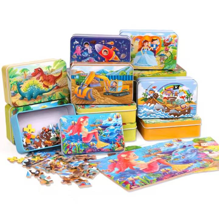 Juegos De Rompecabezas De Madera Cartoon 60 Piezas Con Caja De Hierro Educativos Para Niños Interacción Padres-Hijos Regalos - 1