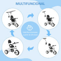 HOMCOM Triciclo para Bebés 6 en 1 Triciclo Evolutivo para Niños de +12 Meses con Toldo Plegable Mango de Empuje Telescópico y Desmontable Asiento Ajustable Cesto y Portabotellas Blanco - details 0